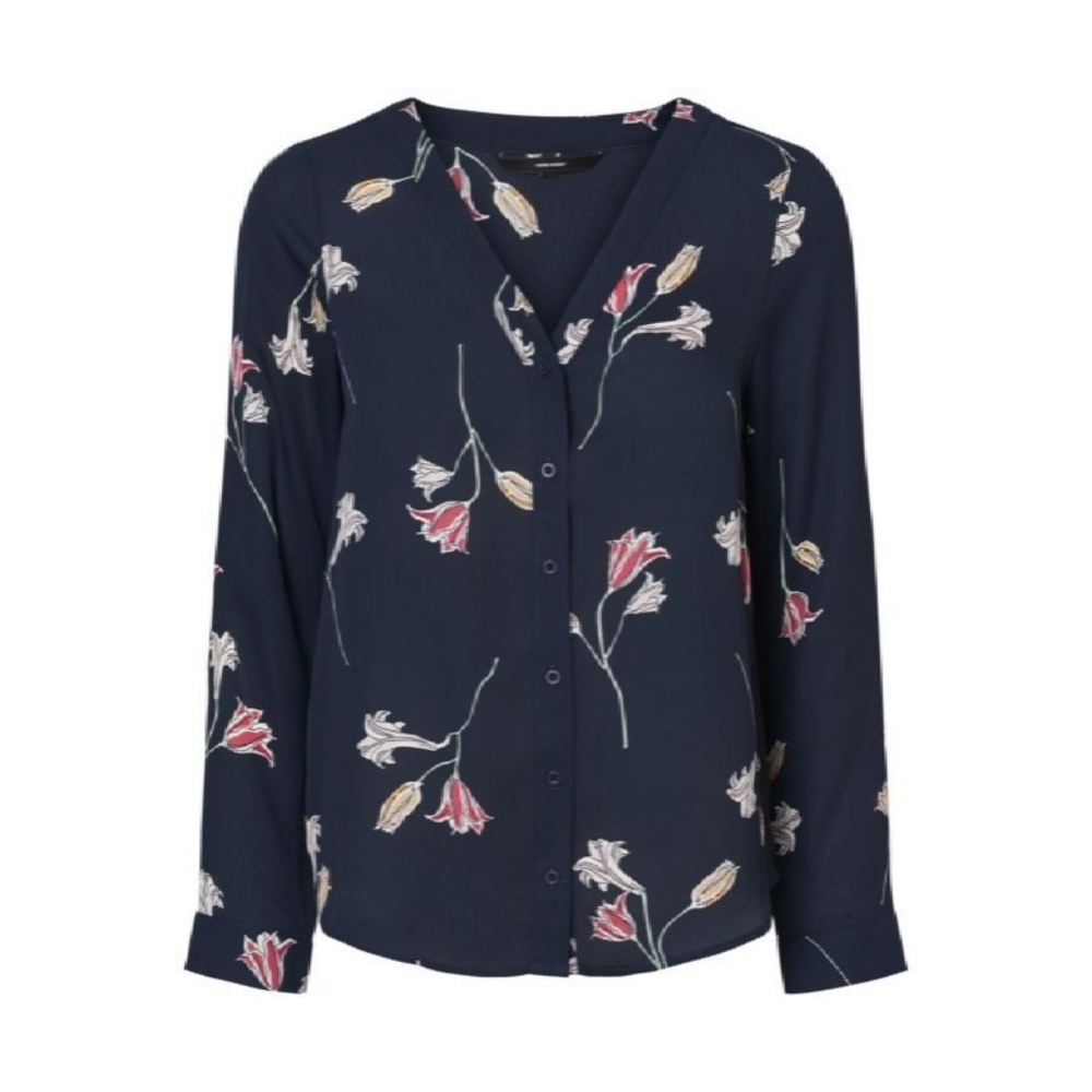 Vero Moda Floral Blouse (sz M, navy)